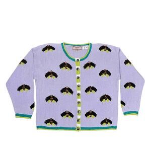 Knitted By Hand Cardigan Bay Cardigan Sweater 1X Purple Green Honey Bee Novelty